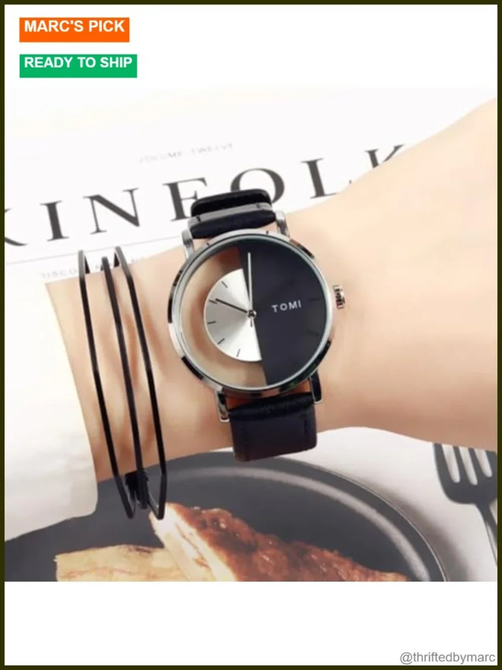 Half-Hollowed Transparent Dial Quartz Watch with Leather Band Waterproof Casual
